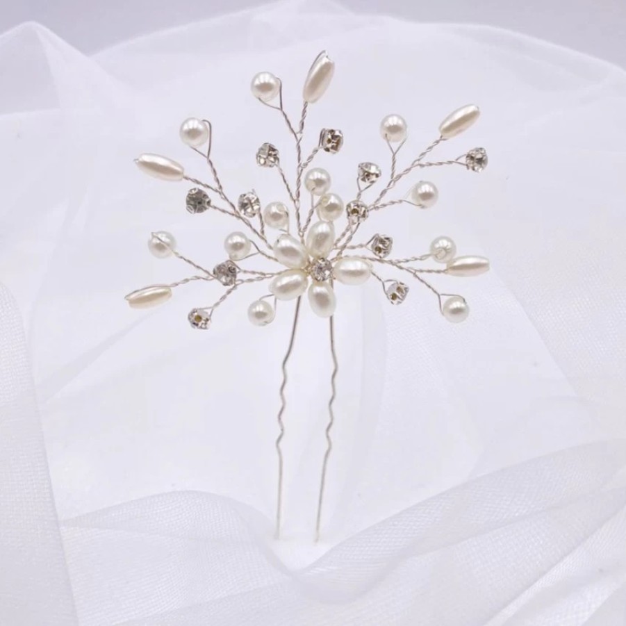 Lace & Favour Leia Floral Pearl And Crystal Spray Hair Pin Clearance