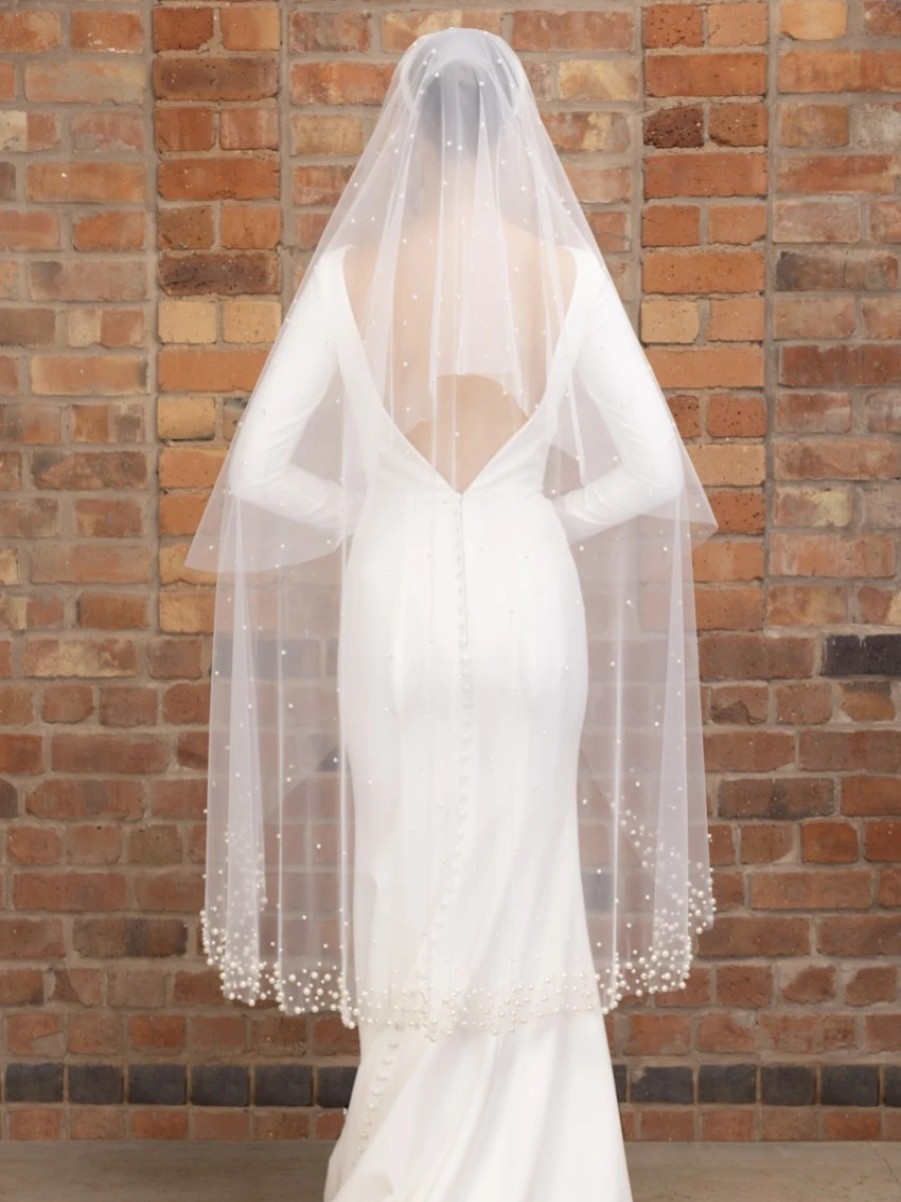 Perfect Bridal Perfect Bridal Ivory Two Tier Heavily Embellished Pearl Waltz Length Veil Hot