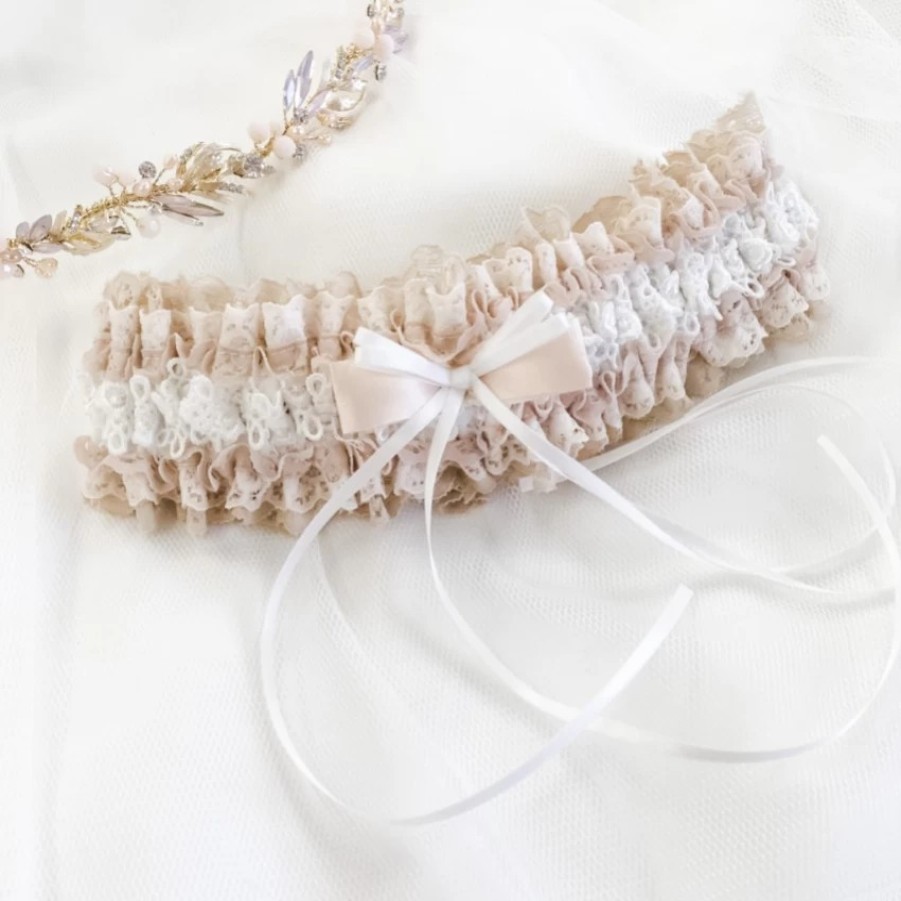 Boudoir Couture Liberty Blush And Ivory Lace Frill Bridal Garter With Double Bow Online