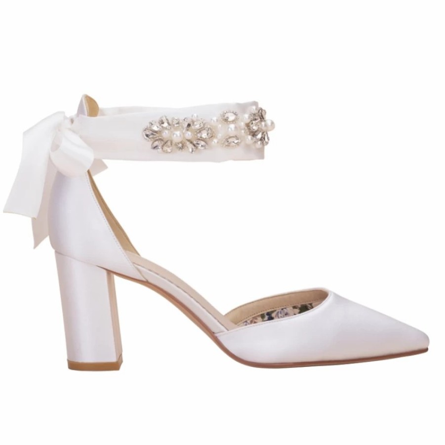 Perfect Bridal Perfect Bridal Aimee Ivory Satin Embellished Tie Up Block Heels Wholesale