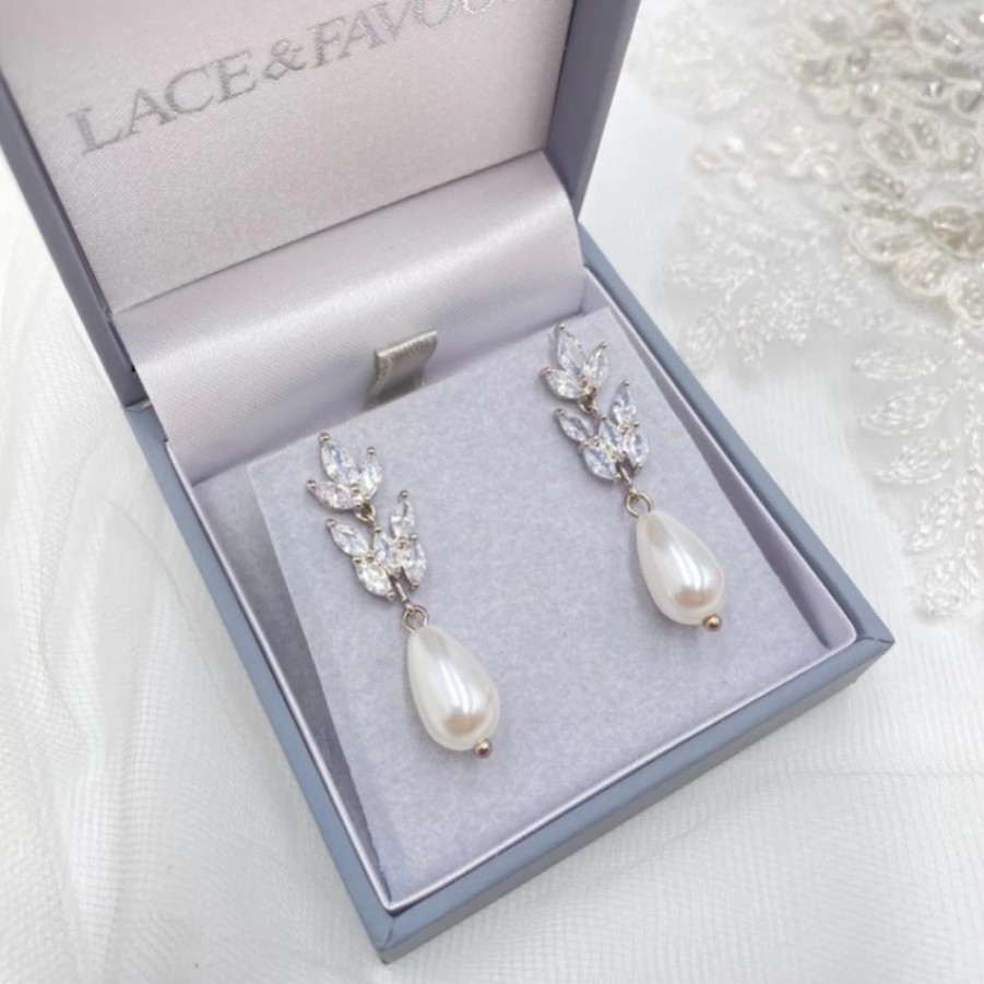 Lace & Favour Divine Silver Cubic Zirconia And Teardrop Pearl Earrings Hot