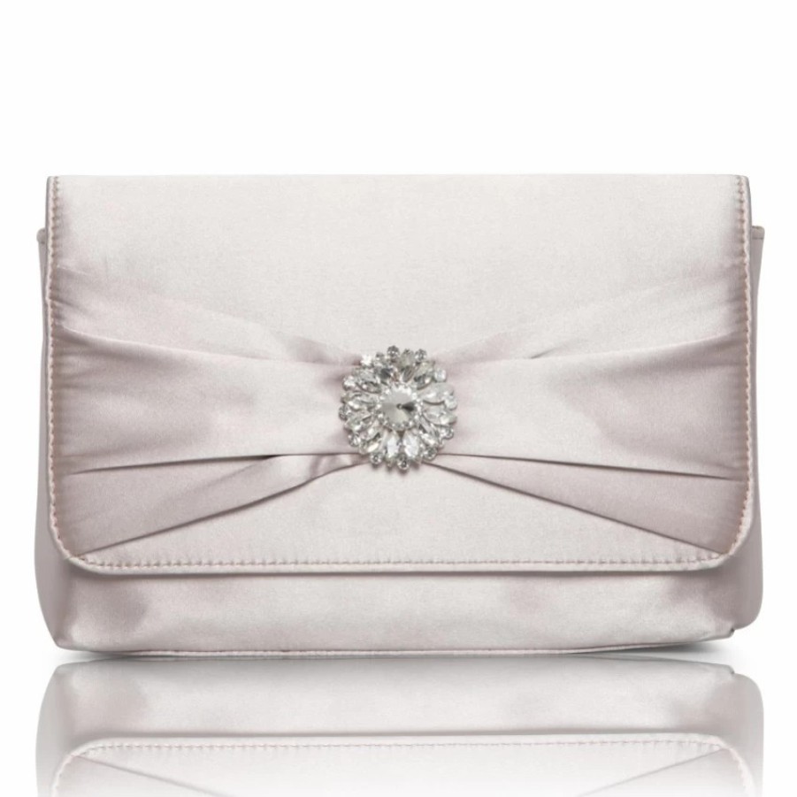 Perfect Bridal Perfect Bridal Cerise Taupe Satin Clutch Bag With Crystal Trim New