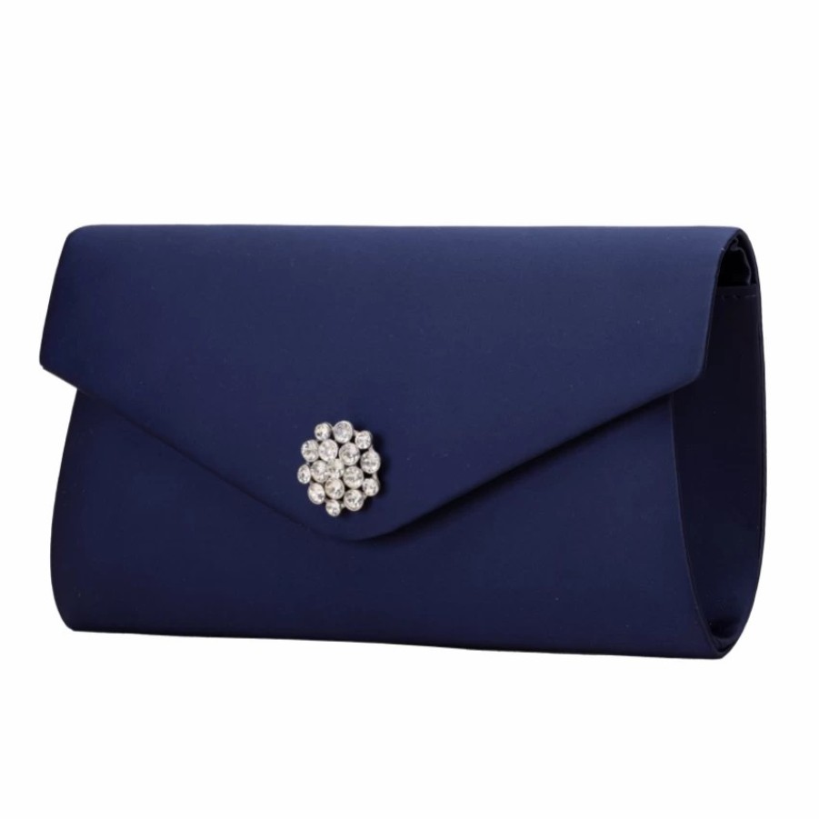 Perfect Bridal Perfect Bridal Melody Midnight Satin Diamante Brooch Envelope Clutch Bag New