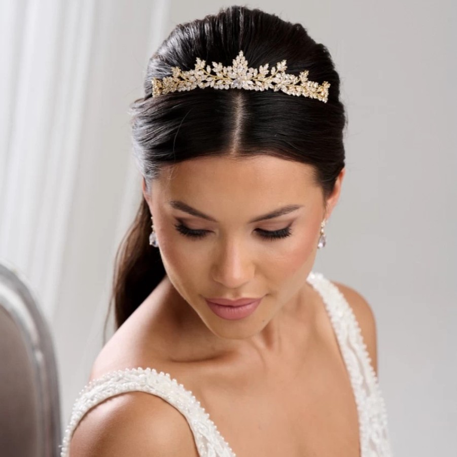 Lace & Favour Highgrove Gold Cubic Zirconia Crystal Bridal Tiara Wholesale