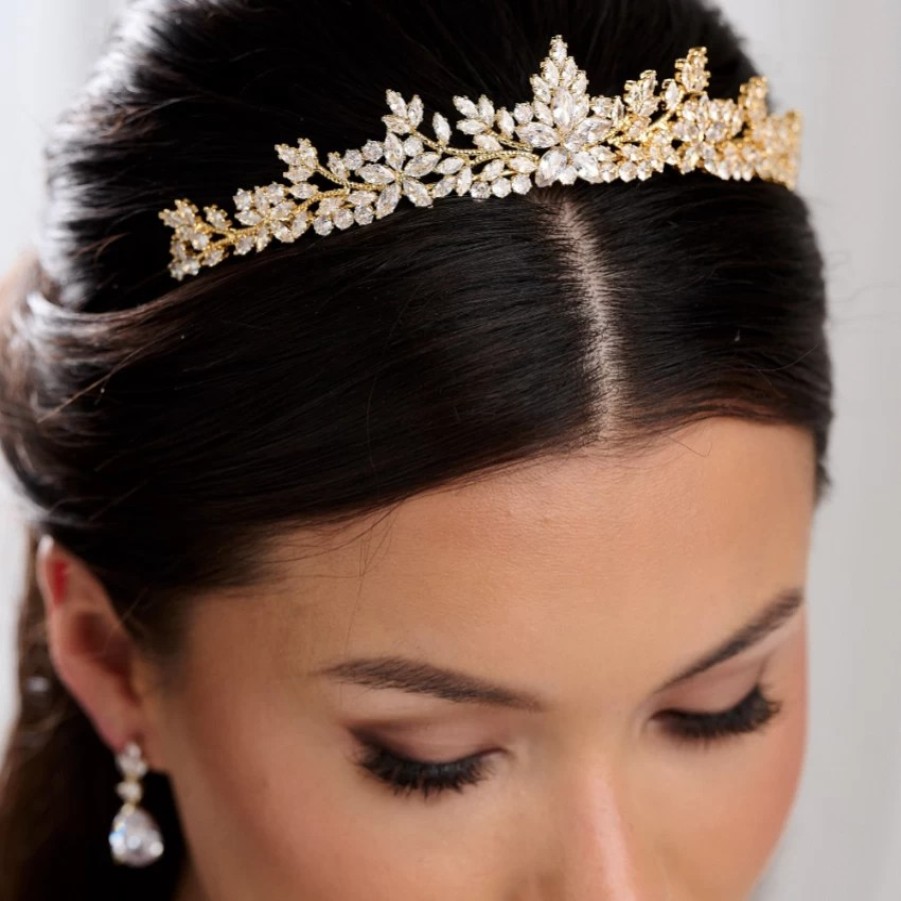 Lace & Favour Highgrove Gold Cubic Zirconia Crystal Bridal Tiara Wholesale