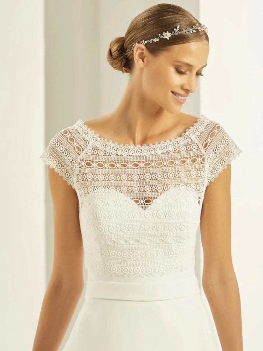 Bianco Evento Bianco Ivory Boho Lace Short Sleeve Wedding Bolero E278 Hot