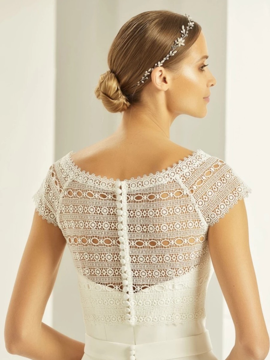 Bianco Evento Bianco Ivory Boho Lace Short Sleeve Wedding Bolero E278 Hot