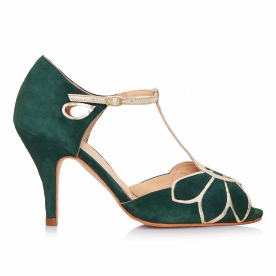 Rachel Simpson Rachel Simpson Mimosa Forest Green Suede Vintage T-Bar Shoes Hot