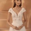 Bianco Evento Bianco Ivory Sequin Lace V Neck Bridal Top E434 Clearance