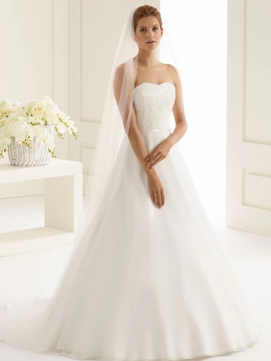 Bianco Evento Bianco Ivory Plain Single Tier Floor Length Veil With Cut Edge S227 Best