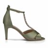 Perfect Bridal Perfect Bridal Ali Olive Green Satin Crystal Embellished T-Bar Sandals Clearance