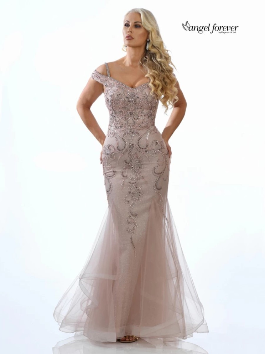 Angel Forever Angel Forever Embellished Shimmer Tulle Fishtail Prom Dress (Rose Gold) Wholesale