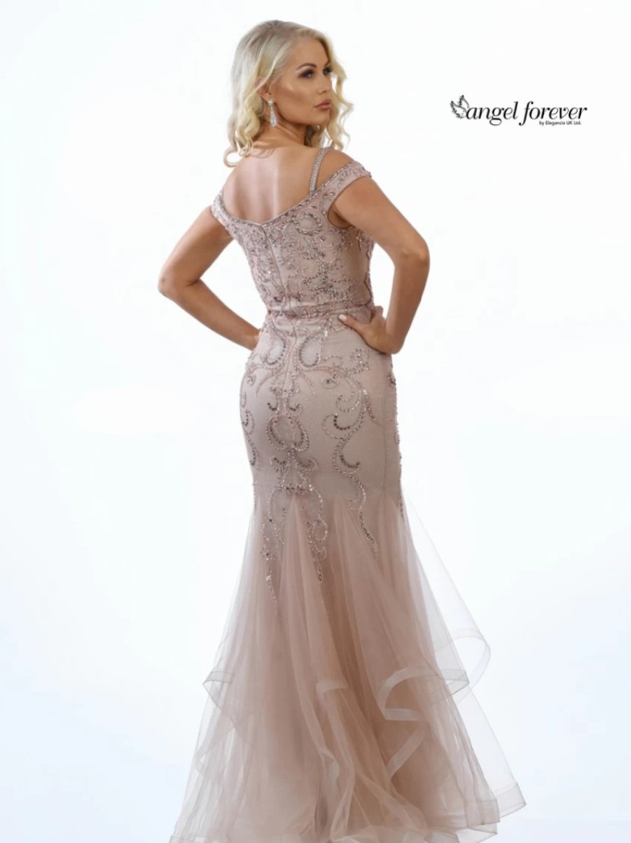 Angel Forever Angel Forever Embellished Shimmer Tulle Fishtail Prom Dress (Rose Gold) Wholesale