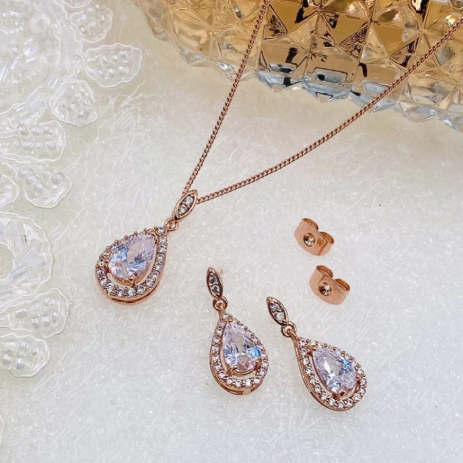 Ivory & Co Ivory And Co Belmont Rose Gold Crystal Bridal Jewellery Set Wholesale