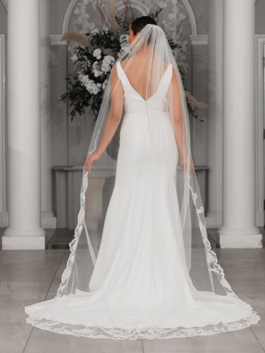 Linzi Jay Linzi Jay Single Tier Ivory Cathedral Veil With Beaded Lace Edge V742 Online