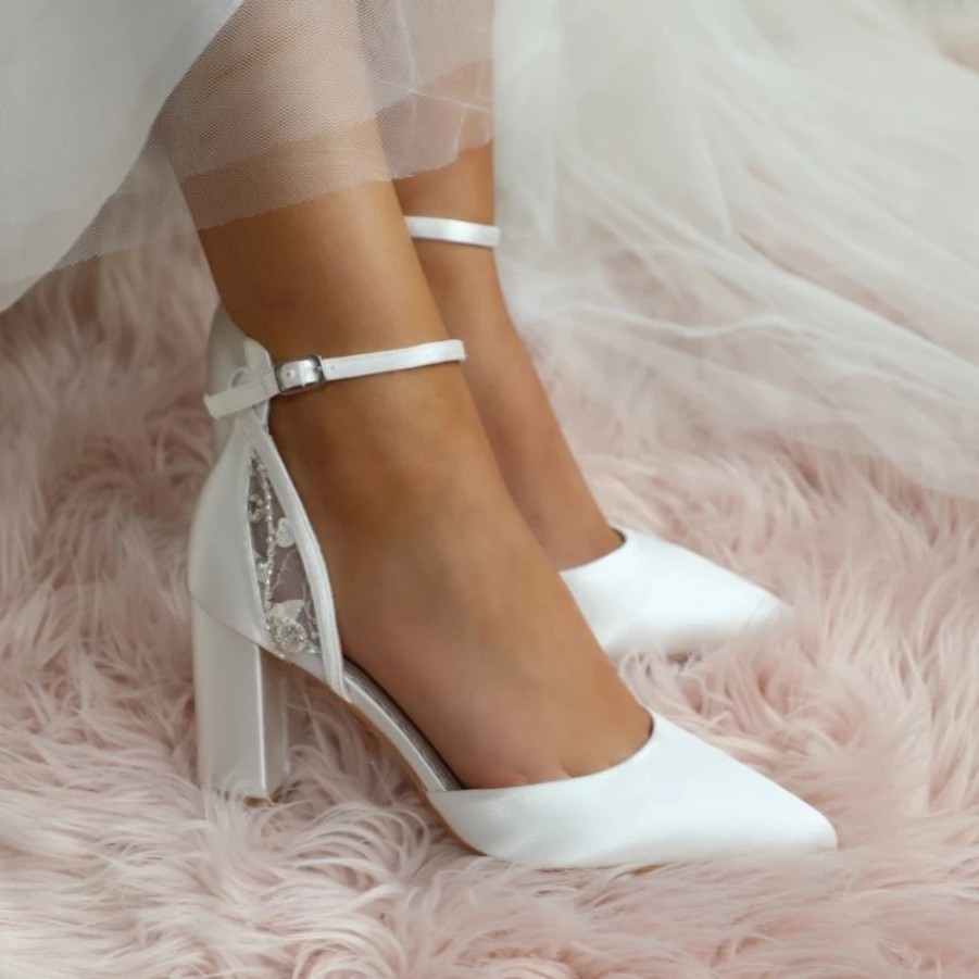 Perfect Bridal Perfect Bridal Indi Dyeable Ivory Satin Block Heel Ankle Strap Court Shoes Online