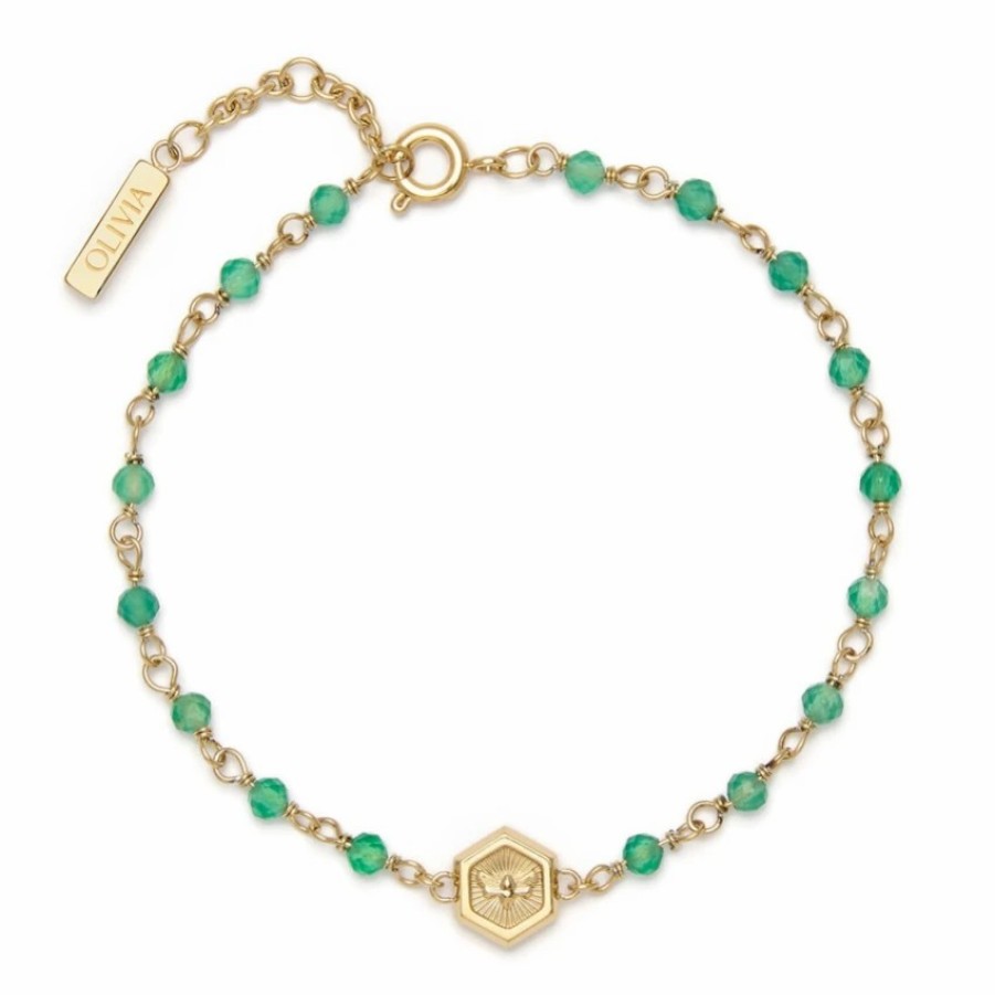 Olivia Burton Olivia Burton Minima Bee Green And Gold Plated Beaded Charm Bracelet Online