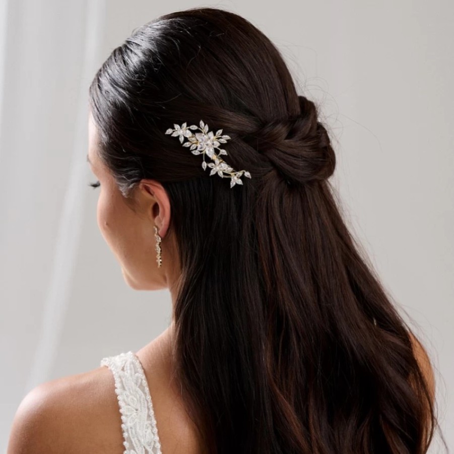 Lace & Favour Sierra Gold Floral Crystal Wedding Hair Clip Online