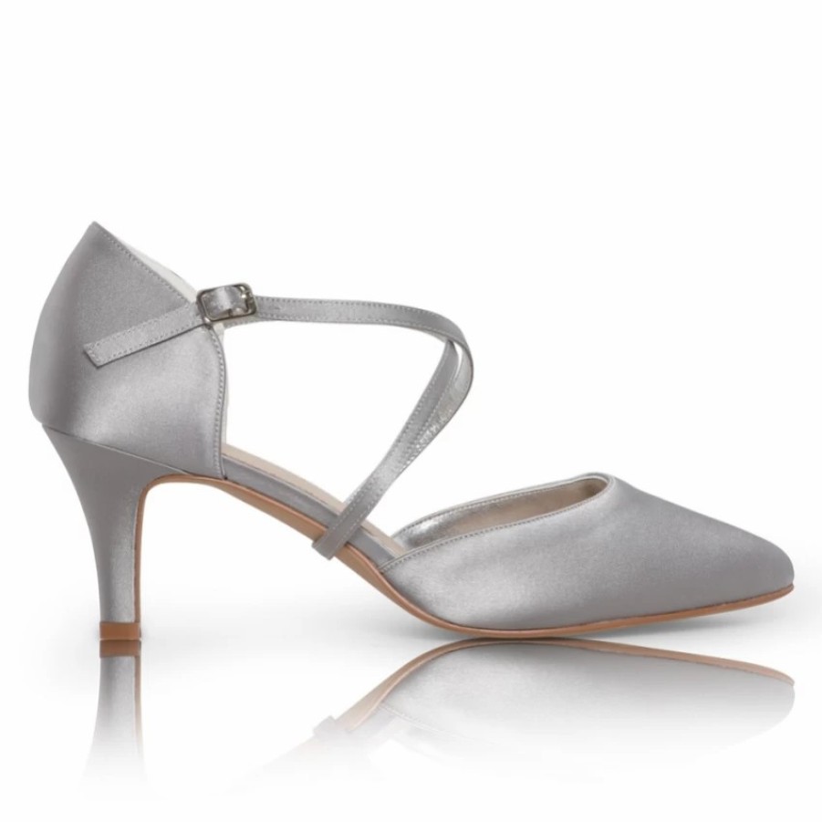 Perfect Bridal Perfect Bridal Sonya Silver Satin Mid Heel Courts With Crossover Straps Hot