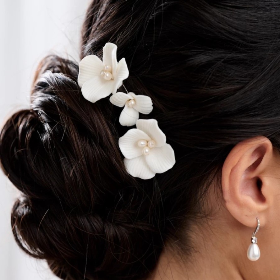 Lace & Favour Paradise Ivory Ceramic Flower Hair Pins Hot