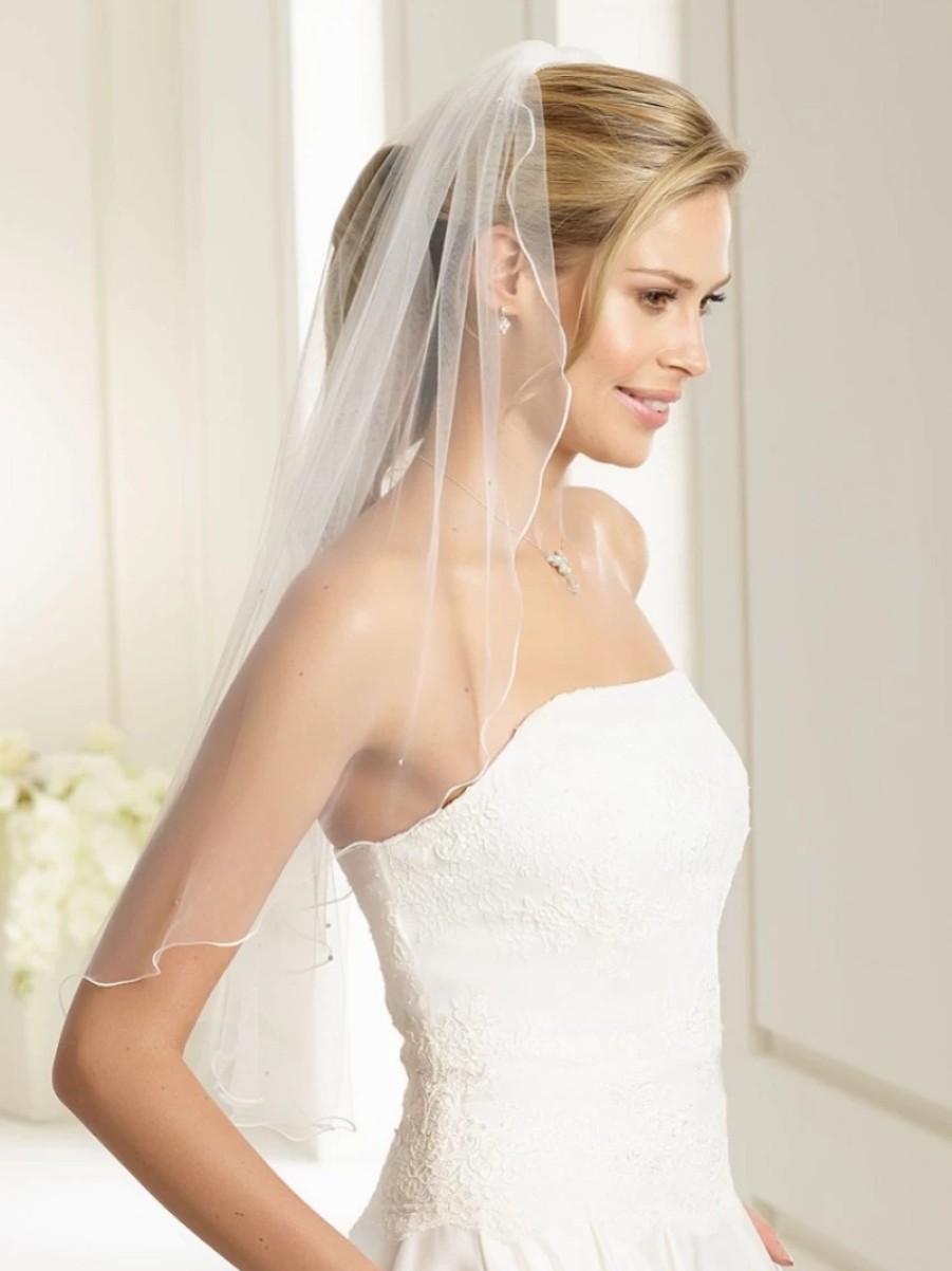 Bianco Evento Bianco Ivory Single Tier Swarovski Crystal Elbow Length Veil With Corded Edge S135 Best