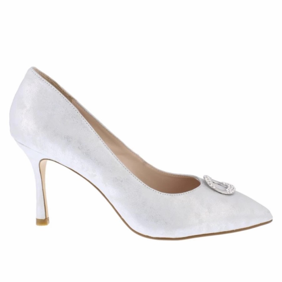 Capollini Capollini Judi Silver Nubuck Leather Court Shoes With Diamante Trim Clearance