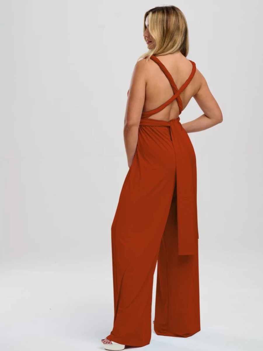 Lace & Favour Emily Rose Rust Multiway Bridesmaid Jumpsuit (One Size) Wholesale