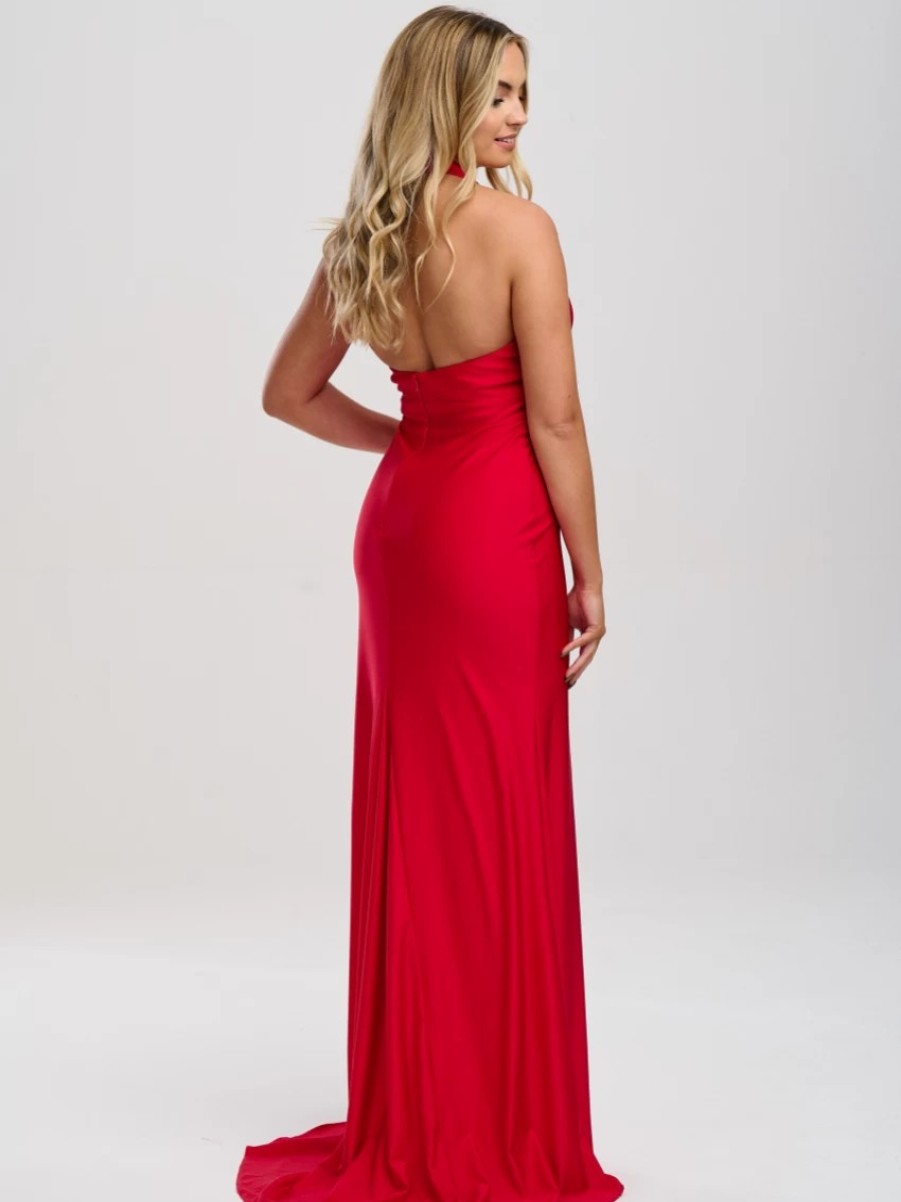 Linzi Jay Linzi Jay Halter Neck Stretch Satin Prom Dress With Train Online