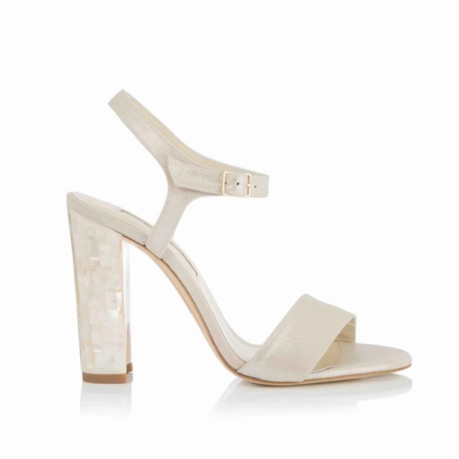 Freya Rose Freya Rose Martina Champagne Suede Mother Of Pearl Block Heel Sandals Wholesale