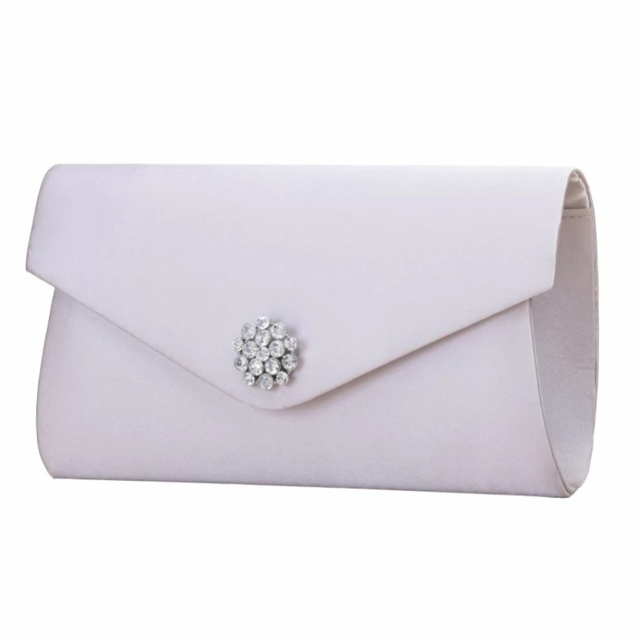 Perfect Bridal Perfect Bridal Melody Silver Satin Diamante Brooch Envelope Clutch Bag Online