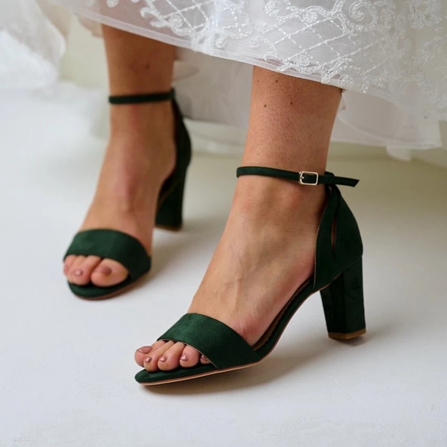 Perfect Bridal Perfect Bridal Andrea Forest Green Suede Block Heel Ankle Strap Sandals Wholesale