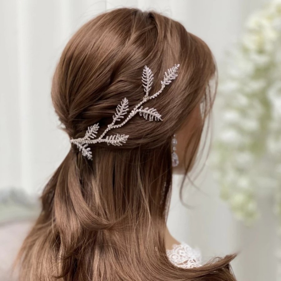 Beads & Beyond Nadia Silver Beaded Leaves Hair Vine Hot