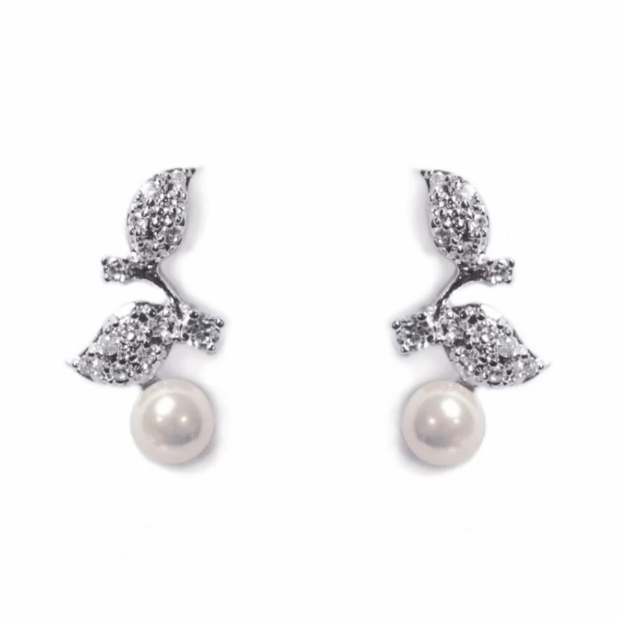 Ivory & Co Ivory And Co Aphrodite Crystal Leaves And Pearl Wedding Earrings New