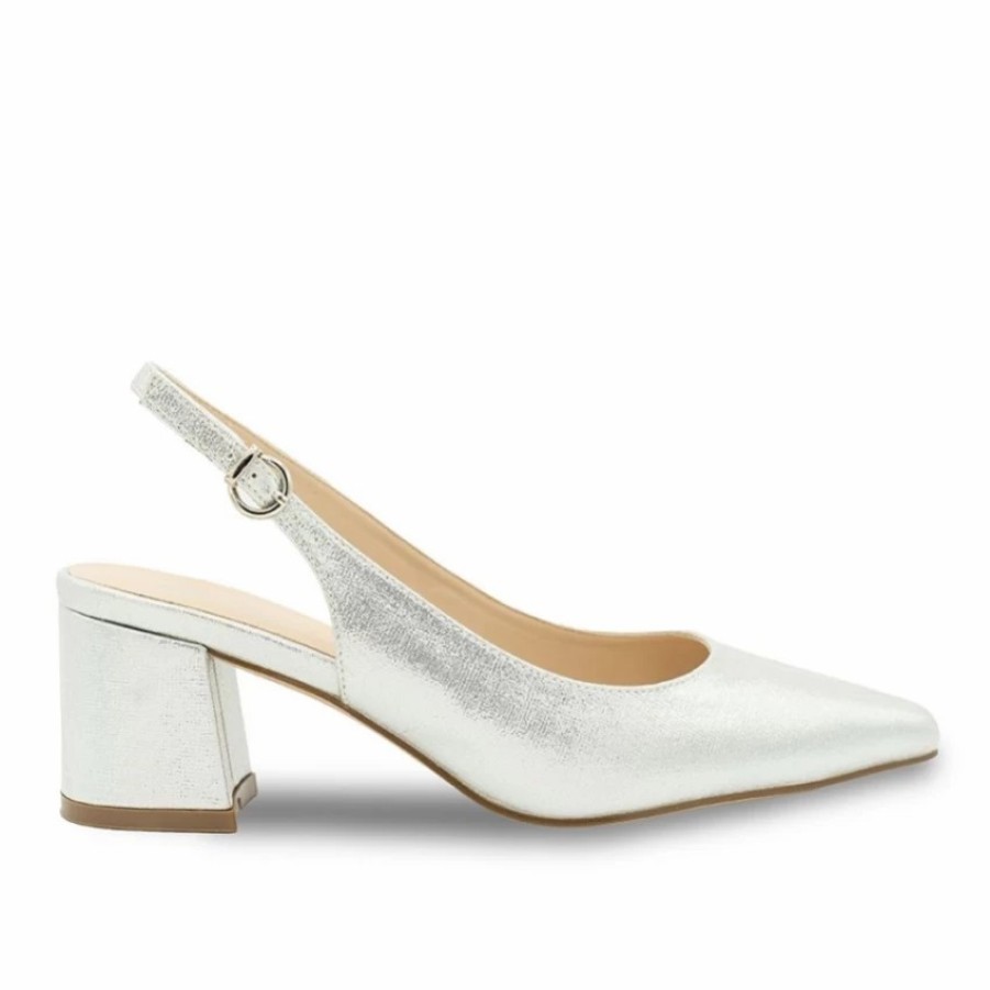 Pink Paradox London Paradox London Imelda Silver Shimmer Low Block Heel Slingbacks Clearance