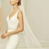 Bianco Evento Bianco Ivory Single Tier Swarovski Crystal Fingertip Veil With Cut Edge S383 Clearance