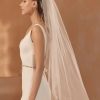 Bianco Evento Bianco Ivory Single Tier Scattered Pearl Fingertip Veil With Corded Edge S475 New