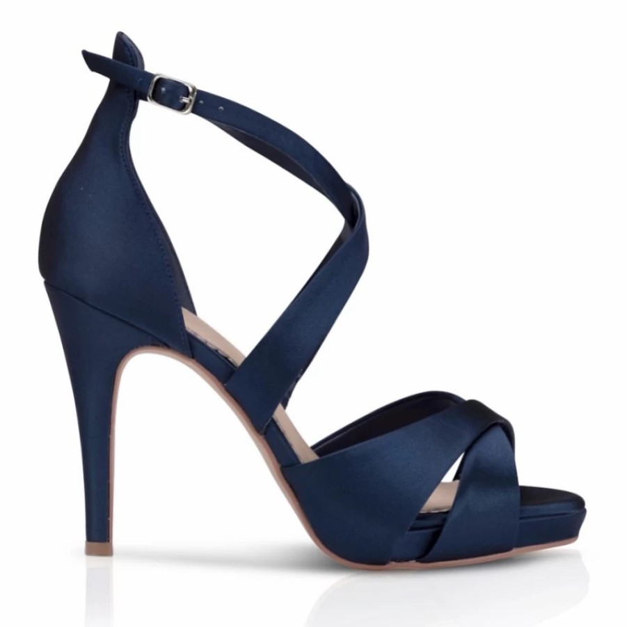 Perfect Bridal Perfect Bridal Kendall Navy Satin High Heel Cross Strap Platform Sandals Wholesale