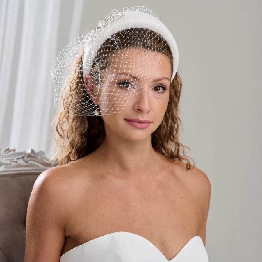 Arianna Arianna Ivory Crystal Embellished Headband With Birdcage Veil Ar795 Hot