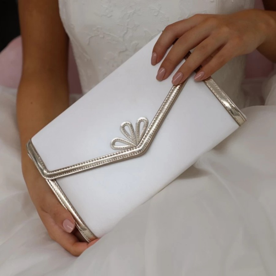 Perfect Bridal Perfect Bridal Clover Dyeable Ivory Satin And Gold Clutch Bag New