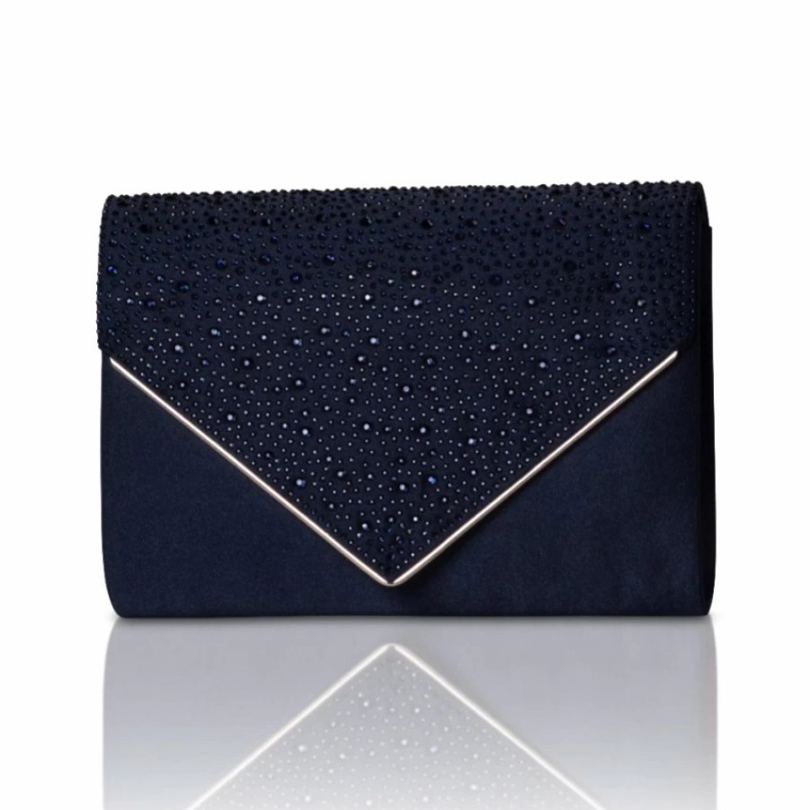 Perfect Bridal Perfect Bridal Anya Navy Satin And Diamante Envelope Clutch Bag Clearance