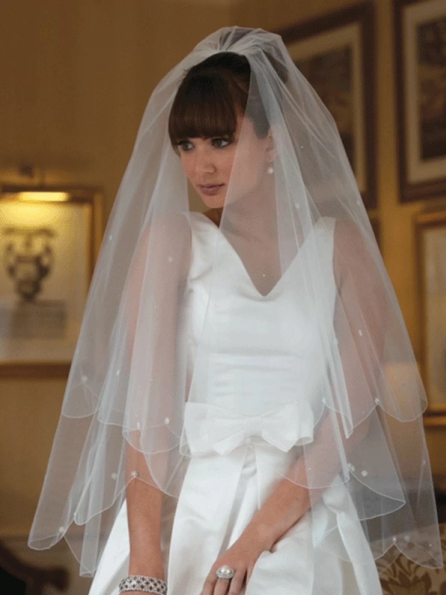 Joyce Jackson Joyce Jackson Marrakesh Scalloped Edge Veil With Pearl And Crystal New