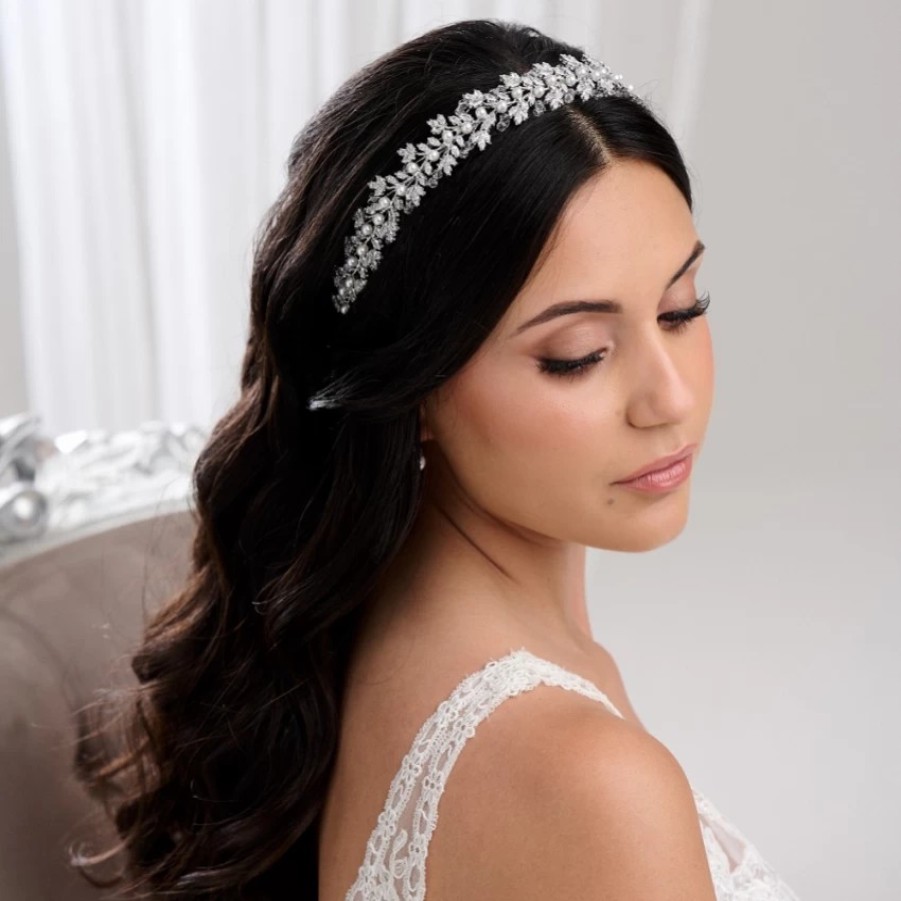 Lace & Favour Tuscany Silver Crystal Leaves And Pearl Wedding Headband Best