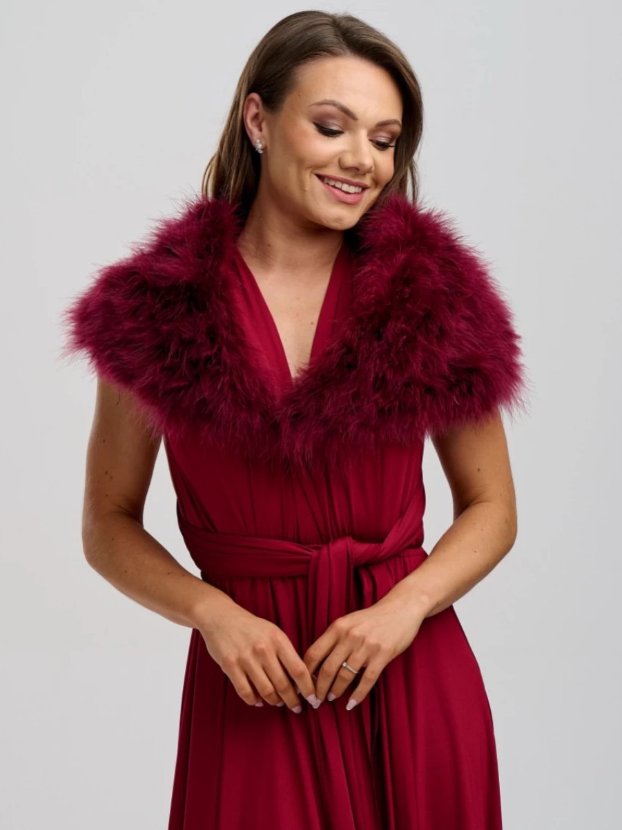 Beverly Hills Scarlet Burgundy Feather Wedding Wrap Hot