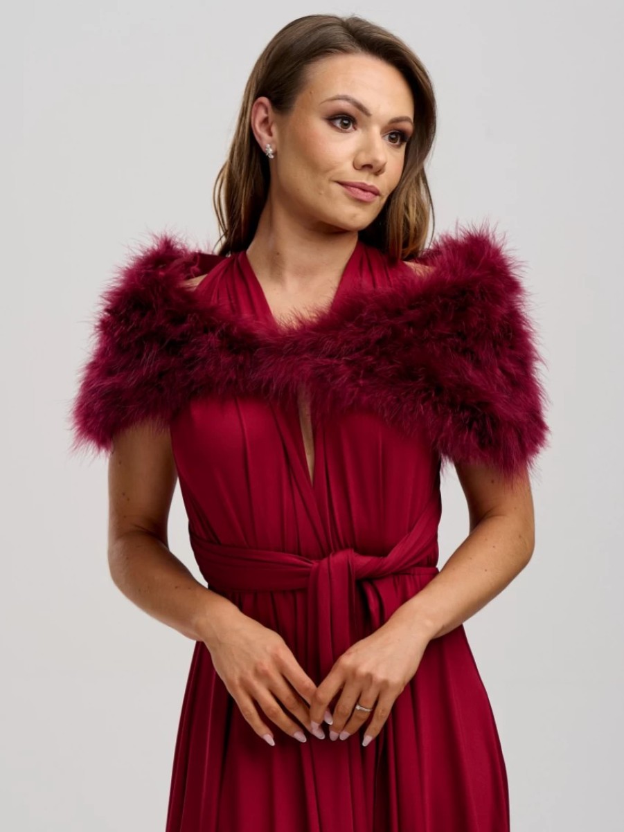 Beverly Hills Scarlet Burgundy Feather Wedding Wrap Hot