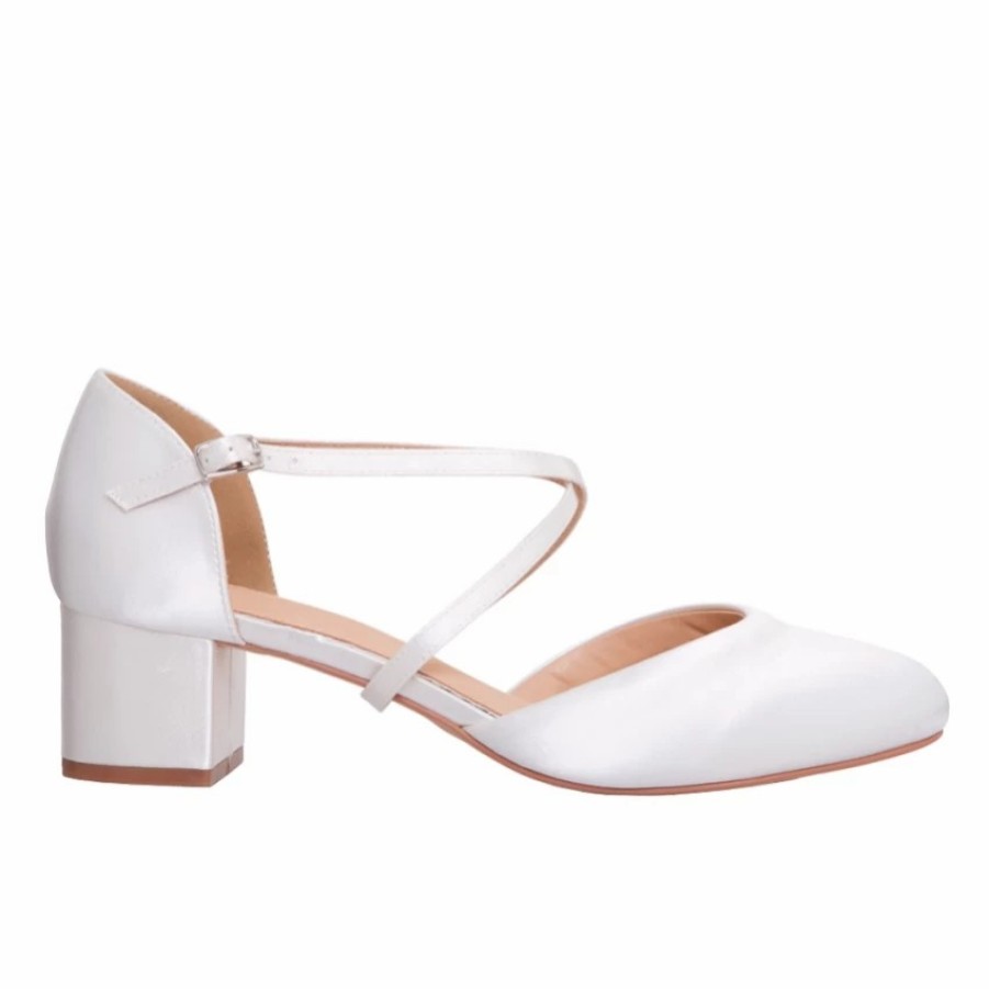 Perfect Bridal Perfect Bridal Remi Dyeable Ivory Satin Block Heel Courts With Crossover Straps (Wide Fit) Wholesale