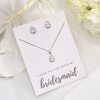 Lace & Favour Thank You For Being My Bridesmaid Silver Crystal Stud Jewellery Set New