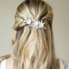 Ivory & Co Ivory And Co Gardenia Silver Dainty Crystal And Pearl Floral Hair Clip Clearance