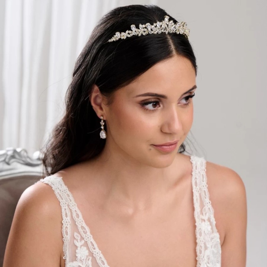 Lace & Favour Bridgerton Gold Dainty Cz Crystal Wedding Tiara Online