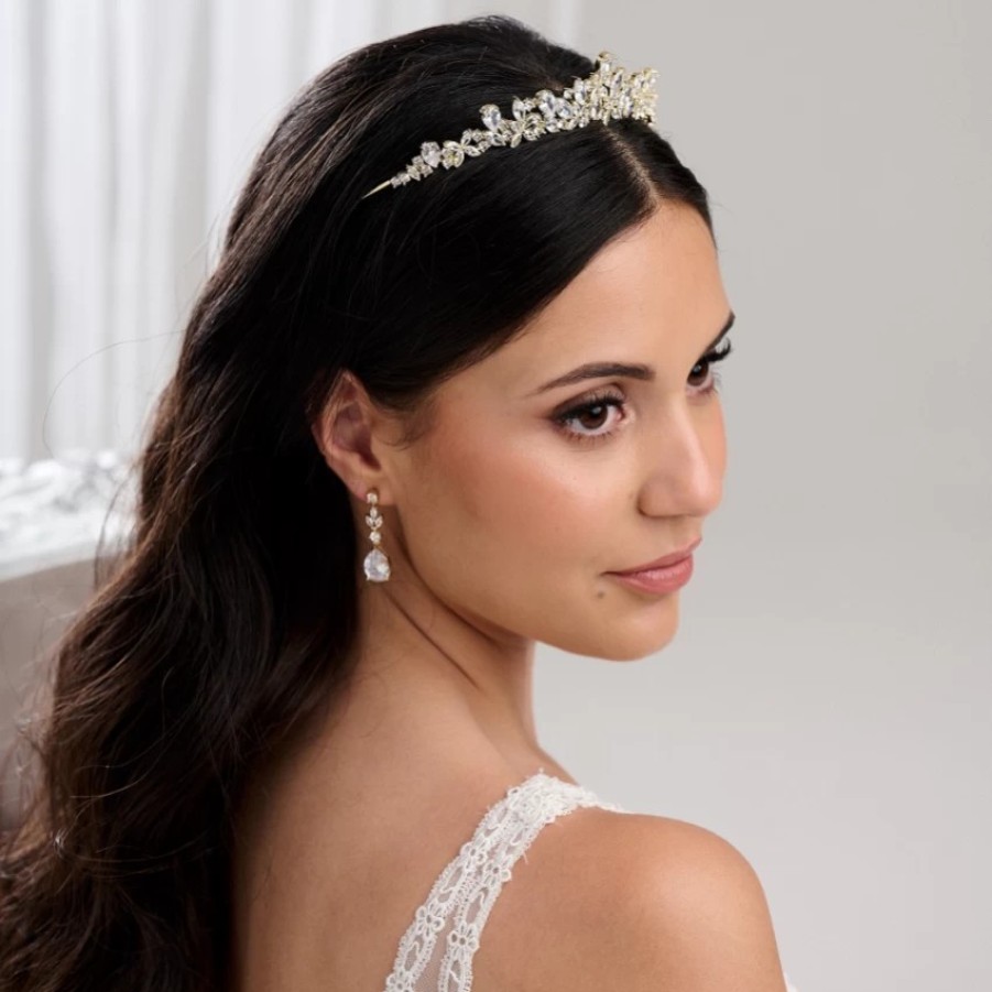 Lace & Favour Bridgerton Gold Dainty Cz Crystal Wedding Tiara Online