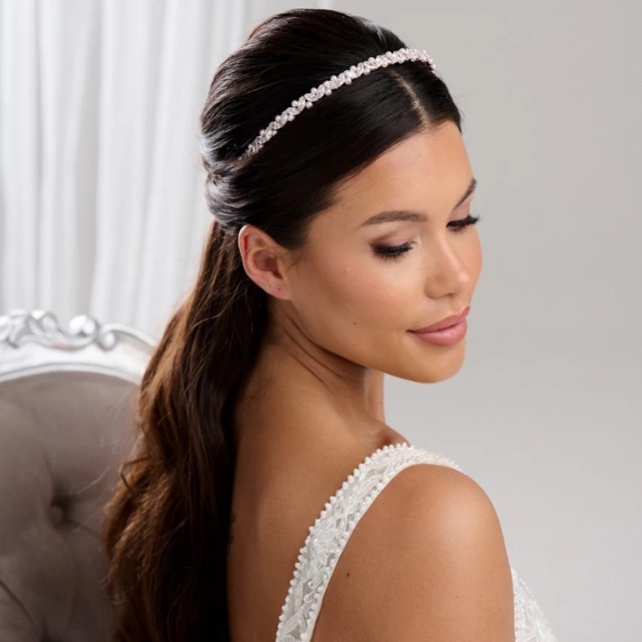 Lace & Favour Rochelle Rose Gold Narrow Crystal And Pearl Headband Best